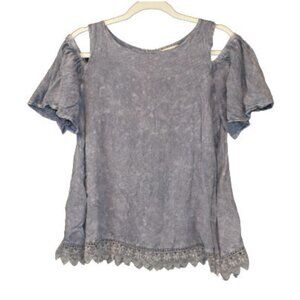 Altar’d State Cold Shoulder Lace Trim Blouse M